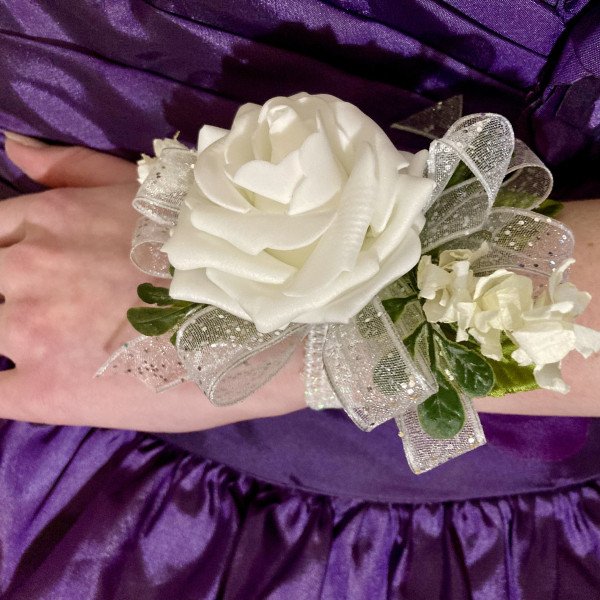 Silver/White Corsage & Boutonnière Combo Everlasting 